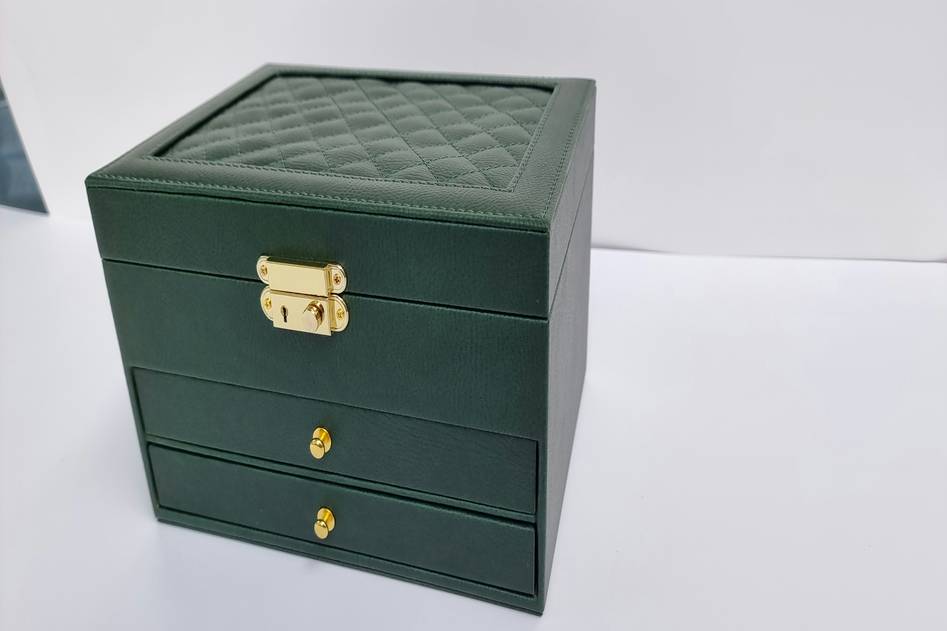 Handcrafted wooden jewelry box with velvet interior